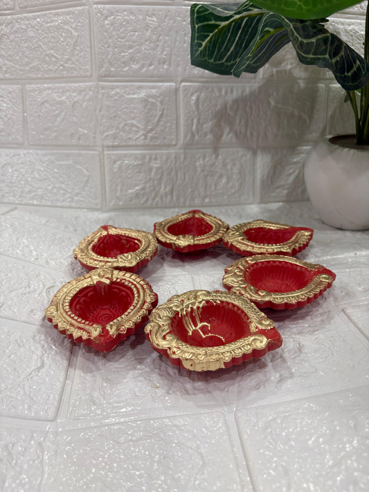 Red Clay Diyas (Set of 4) (Wholsale) MOQ = 25