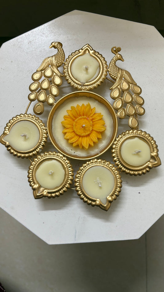 Golden Peacock Urli Candle