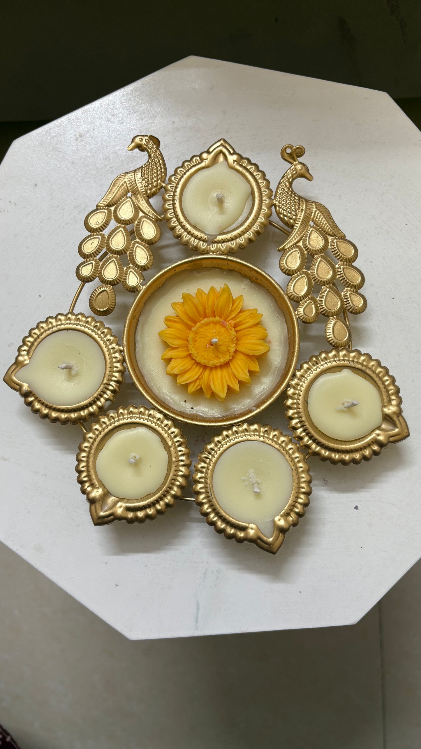 Golden Peacock Urli Candle
