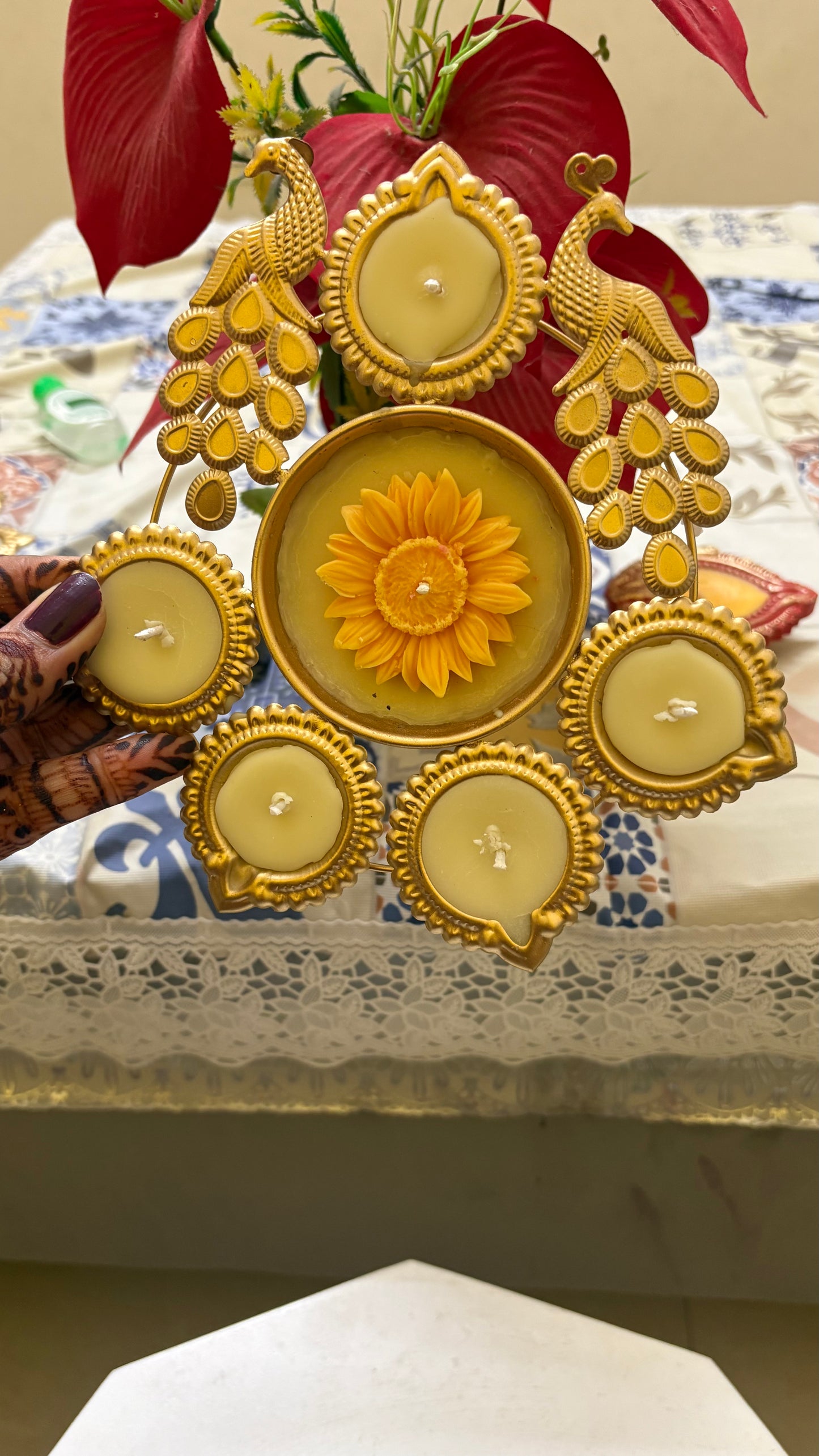 Golden Peacock Urli Candle
